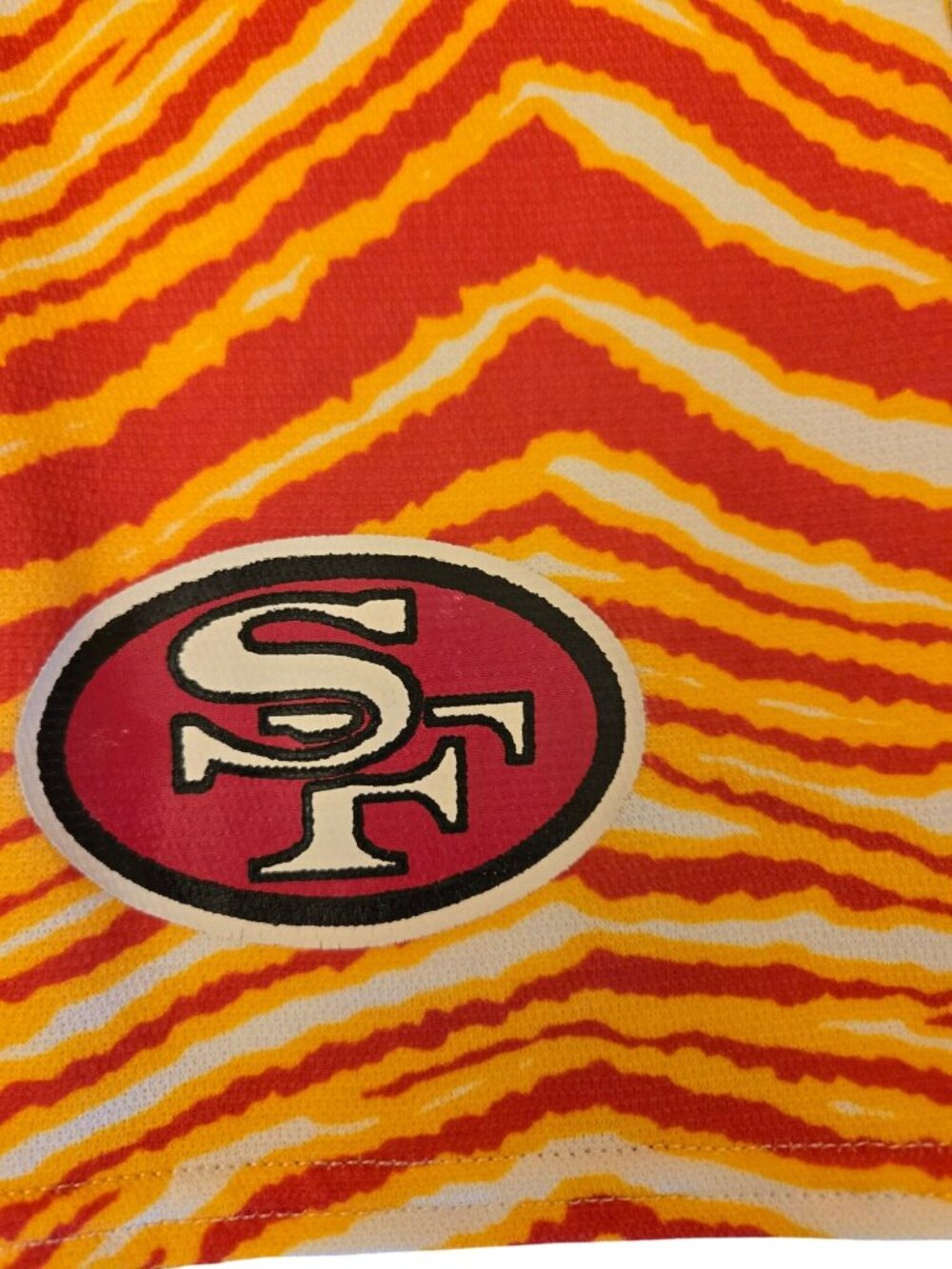 Vintage Zubaz Bike Athletic Shorts Medium Red Gold Striped San Francisco 49ers - Picture 2 of 9